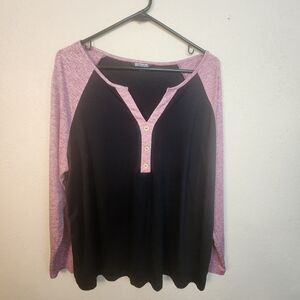 Bloomchic Black and Muted Pink Henley Top 14/16 (5608)